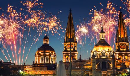 new year's eve fireworks over Guadalajara's Catedral