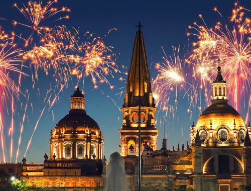 new year's eve fireworks over Guadalajara's Catedral